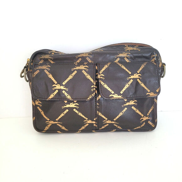 Longchamp Paris Signature Geniue Leather Clutch Brown Pouch Zip Around Bag - Picture 1 of 11